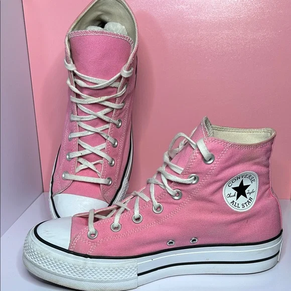 Converse Pink Canvas High-Tops platform women’s 10.5 men’s 8.5 - Picture 1 of 7